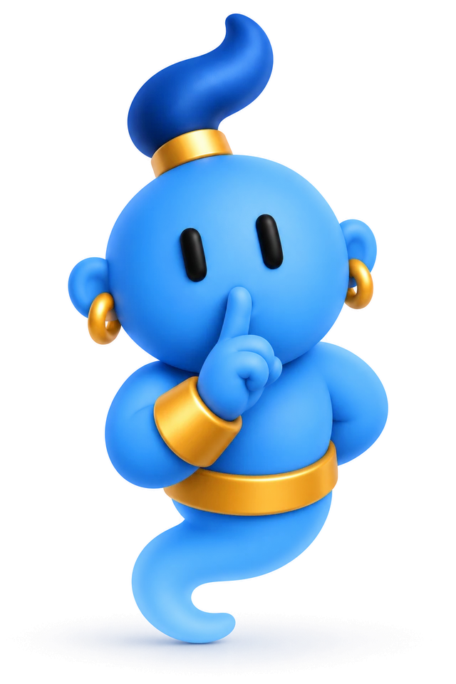 The genie, finger to lips